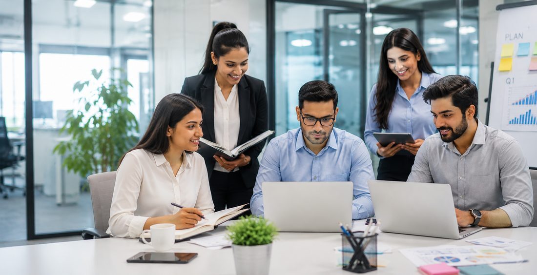 YOMA general staffing team collaborating in an office